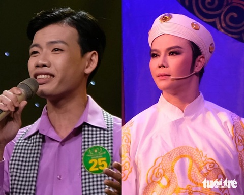 Thí sinh Lê Hoàng Nghi (trái) gây chú ý ở đêm thi đầu tiên vòng tuyển chọn giải Chuông vàng vọng cổ vì có giọng ca trầm ấm, mùi và hơi ca hao hao giọng Võ Minh Lâm - Ảnh: LINH ĐOAN Thí sinh Chuông vàng vọng cổ gây chú ý vì giọng ca giống Võ Minh Lâm- Ảnh 1.