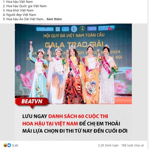 Việt Nam có khoảng 60 cuộc thi hoa hậu đúng không?- Ảnh 2. Một trong những trang chia sẻ danh sách - Ảnh chụp màn hình