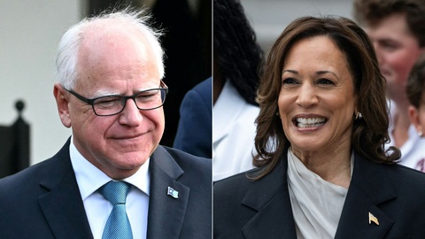 Bà Harris chọn ông Tim Walz làm ‘phó tướng’- Ảnh 1. Thống đốc bang Minnesota Tim Walz (trái) và Phó tổng thống Mỹ Kamala Harris - Ảnh: AFP/GETTY
