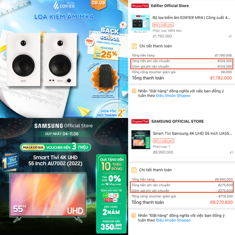 Toàn bộ đơn hàng gắn nhãn Freeship Xtra và đơn hàng Shopee Mall đều có phí ship 0 đồng trong sự kiện Săn deal cồng kềnh nhưng nhẹ giá dịp 8-8 với phí ship 0 đồng trên Shopee- Ảnh 1.