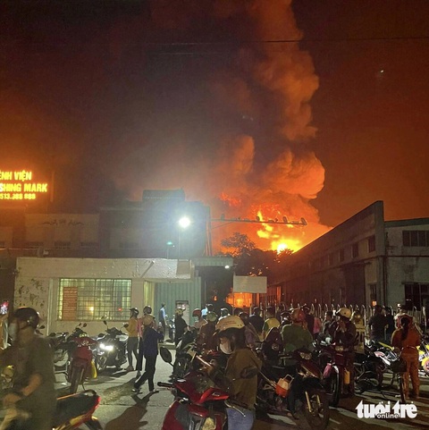 Hiện trường vụ cháy - Ảnh P.T Cháy công ty chế biến đồ gỗ ở Trảng Bom, cột lửa khói cao cả trăm mét- Ảnh 3.