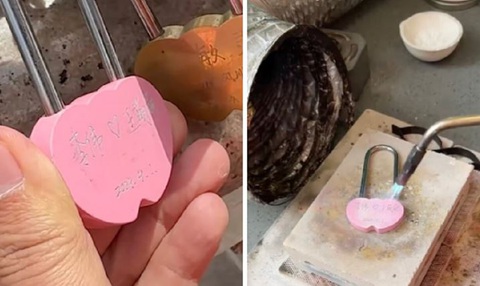 Cô gái thuê shipper lên núi phá ổ khóa tình yêu với bạn trai cũ- Ảnh 3. Hai ổ khóa đã được nung chảy hoàn toàn như minh chứng cho mối quan hệ giữa 2 người từng gắn ổ khóa tình yêu hoàn toàn không thể cứu vãn