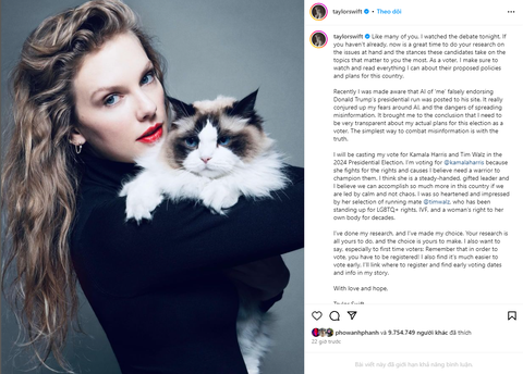 Liệu Taylor Swift có giành được chiến thắng cho bà Kamala Harris? - Ảnh 1. Liệu Taylor Swift có giành được chiến thắng cho bà Kamala Harris? - Ảnh 1.