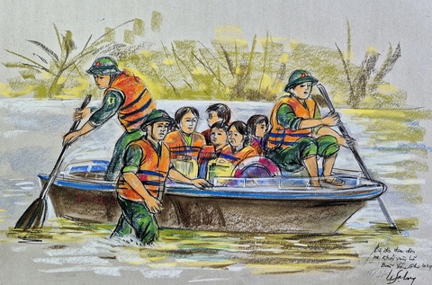 h - Ảnh 7. Ấm áp tình người trong bão lũ qua tranh của Lê Sa Long - Ảnh 9.