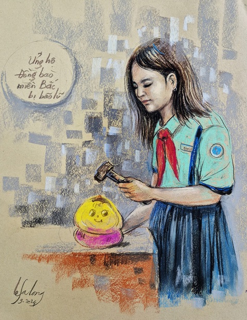 h - Ảnh 11. Ấm áp tình người trong bão lũ qua tranh của Lê Sa Long - Ảnh 13.
