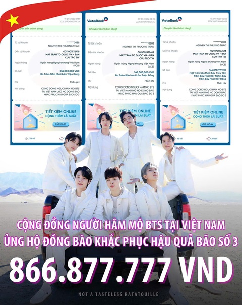 Cộng đồng người hâm mộ BTS tại Việt Nam ủng hộ đồng bào bị bão lũ hơn 800 triệu đồng - Ảnh 2. Cộng đồng người hâm mộ BTS tại Việt Nam ủng hộ đồng bào bị bão lũ hơn 800 triệu đồng - Ảnh 2.