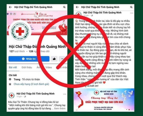 Cảnh báo Fanpage mạo danh Hội Chữ thập đỏ Quảng Ninh lừa đảo kêu gọi quyên góp ủng hộ vùng bão - Ảnh 1.