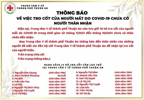 “16 người mất do COVID-19 sẽ được hỗ trợ miễn phí khi nhận tro cốt” - Ảnh 3. “16 người mất do COVID-19 sẽ được hỗ trợ miễn phí khi nhận tro cốt” - Ảnh 2.