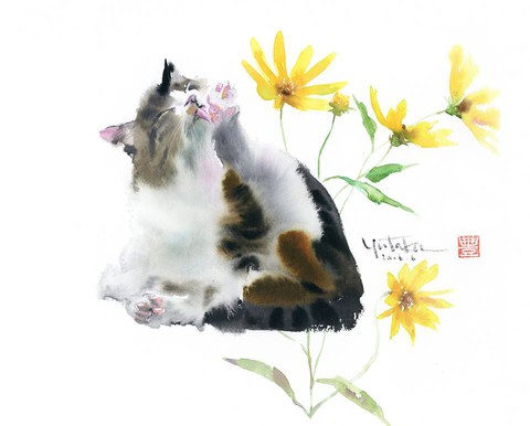 Yutaka Murakami Họa sĩ của những giấc mơ màu nước và loài mèo - Ảnh 2. Ngắm tranh Yutaka Murakami, bậc thầy vẽ mèo phong cách thủy mặc - Ảnh 2.
