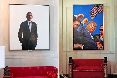 Tổng thống Trump thay ảnh ông Obama trong Nhà Trắng bằng... tranh mình bị ám sát hụt - Ảnh 1.