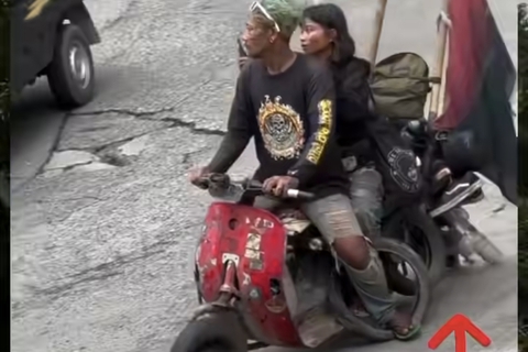 Đổ đèo bằng Vespa cổ, tài xế khiến dân mạng 'thót tim' khi phanh bằng... chân - Ảnh 1.