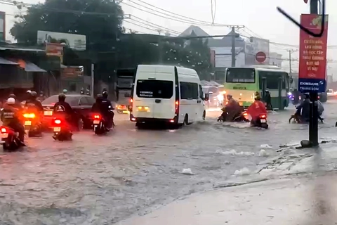 Đồng Nai mưa hơn 150mm trong cơn dông rạng sáng nay, ngập cục bộ nhiều nơi - Ảnh 1.