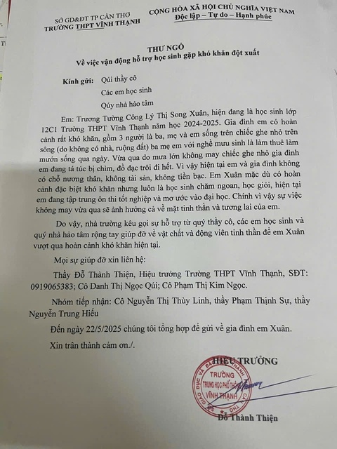 Chiếc ghe mang cả gia sản bị chìm, thầy cô ở Cần Thơ quyên góp hỗ trợ nữ sinh lớp 12 - Ảnh 2.