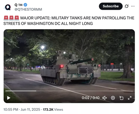 Xe tăng quân đội đi tuần tra ở Washington sau khi kiểm soát Los Angeles? - Ảnh 1.
