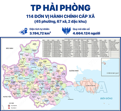 Tên gọi, trụ sở mới và địa chỉ 114 xã phường của TP Hải Phòng từ 1-7 - Ảnh 1.