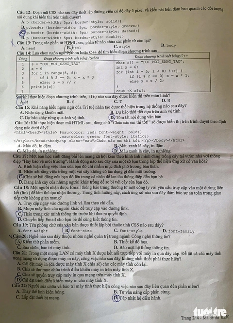 đề môn tin học - Ảnh 2.