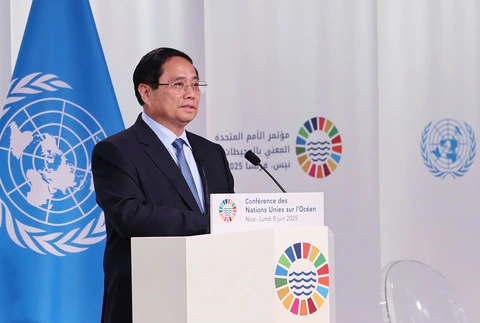 Thủ tướng: Vùng biển của ASEAN đang phải đối mặt với những thách thức nghiêm trọng - Ảnh 1. Thủ tướng Phạm Minh Chính đại diện ASEAN phát biểu tại Hội nghị Đại dương Liên hợp quốc - Ảnh 1.
