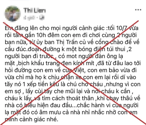 Đăng tin 'người lạ tiếp cận trẻ em, dúi vào tay xấp tiền', một phụ nữ bị mời làm việc - Ảnh 1.