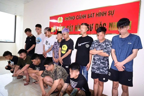 Mang hung khí diễu phố, 9 thanh niên bị tạm giữ - Ảnh 1.