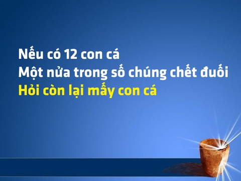 Một nửa trong số 12 con cá bị chết đuối, hỏi còn mấy con cá? - Ảnh 1. Một nửa trong số 12 con cá bị chết đuối, hỏi còn mấy con cá? - Ảnh 1.