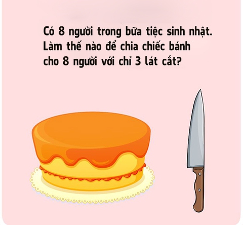 Chỉ với 3 lát cắt, làm sao để chia đều bánh cho 8 người? - Ảnh 1. Chỉ với 3 lát cắt, làm sao để chia đều bánh cho 8 người? - Ảnh 1.