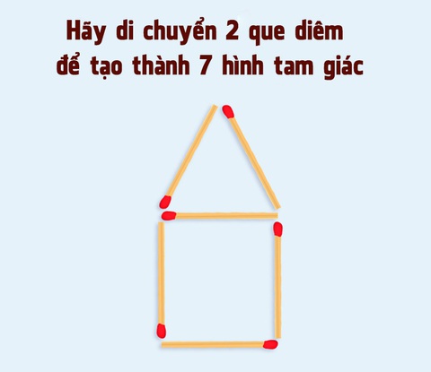 Di chuyển 2 que diêm để được 7 hình tam giác? - Ảnh 1. Di chuyển 2 que diêm để được 7 hình tam giác? - Ảnh 1.
