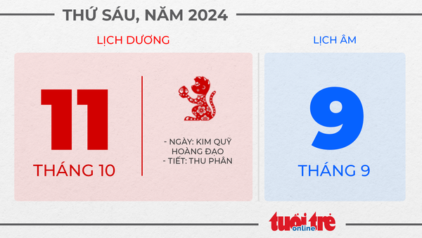4. Tết Trùng Cửu - Thứ sáu, ngày 11 tháng 10 năm 2024 4. Tết Trùng Cửu - Thứ sáu, ngày 11 tháng 10 năm 2024
