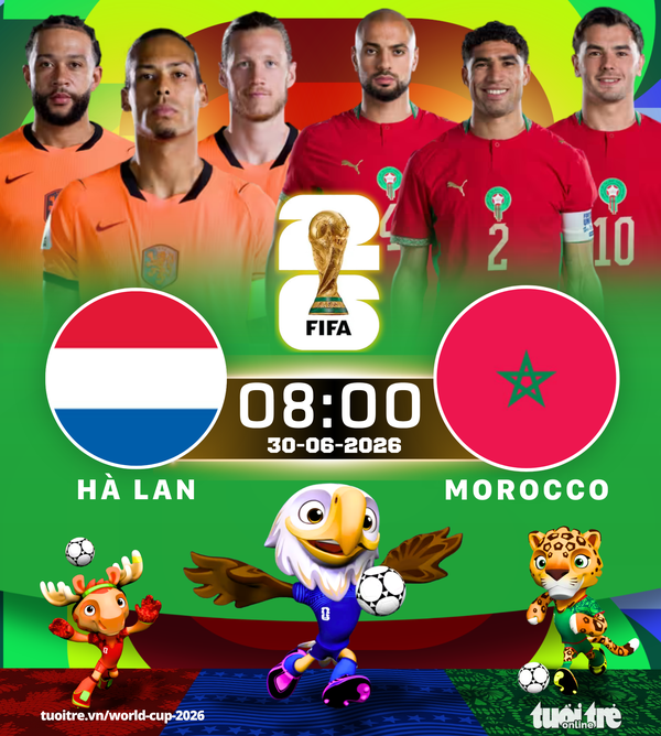 Lịch thi đấu vòng 1/16 World Cup 30-6: Hà Lan vs Morocco
