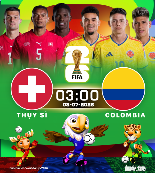 Lịch thi đấu vòng 1/8 World Cup 8-7: Thụy Sĩ vs Colombia