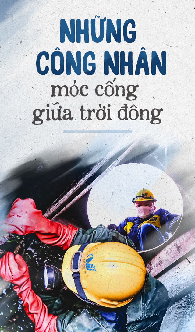 Những công nhân móc cống giữa trời đông