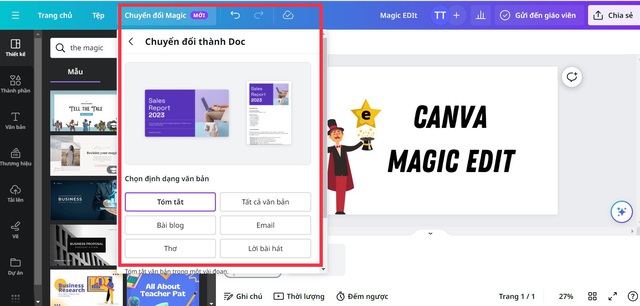 Magic Write là trình soạn thảo văn bản trực tiếp trên Canva được tích hợp AI. Ảnh minh họa: Thái Thanh