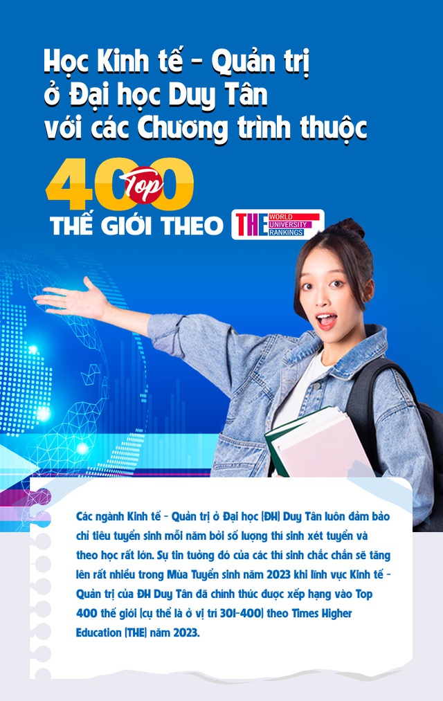 Học Kinh tế - Quản trị ở Đại học Duy Tân với các chương trình thuộc top 400 thế giới theo The World