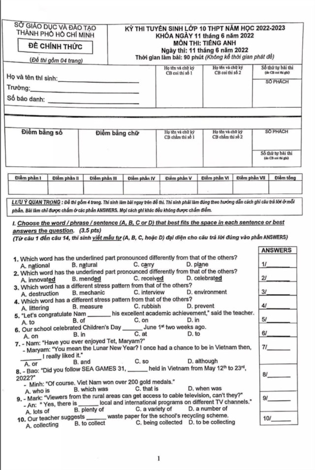 Tổng hợp đề thi và đáp án tuyển sinh lớp 10 tại TP.HCM năm 2022, 2023- Ảnh 3.