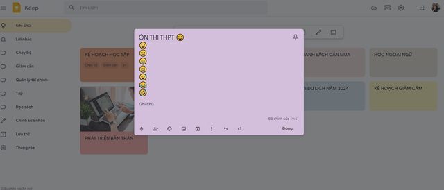 Tha hồ lựa chọn các biểu tượng cảm xúc cho ghi chú của bạn trên Google Keep - Ảnh: CHỤP MÀN HÌNH