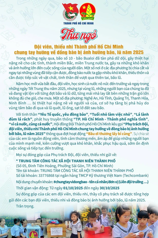 Hôm nay 6-10, thiếu nhi TP.HCM cùng chung tay hướng về đồng bào bị bão, lũ năm 2025 - Ảnh 2.