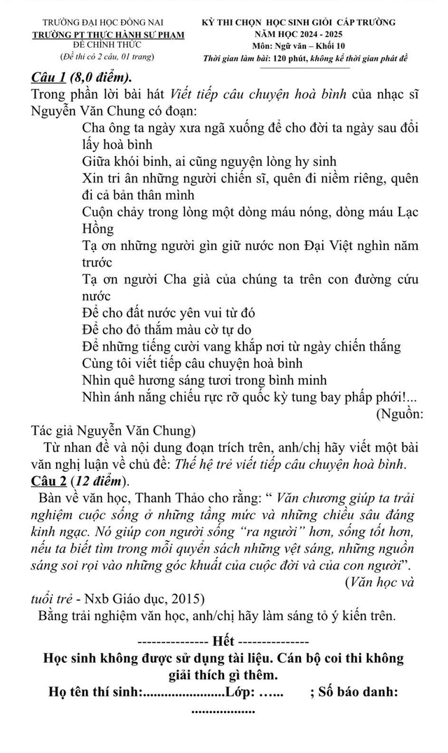 Ca khúc ‘Viết tiếp câu chuyện hòa bình’ bước vào đề thi ngữ văn ở nhiều trường học - Ảnh 3.