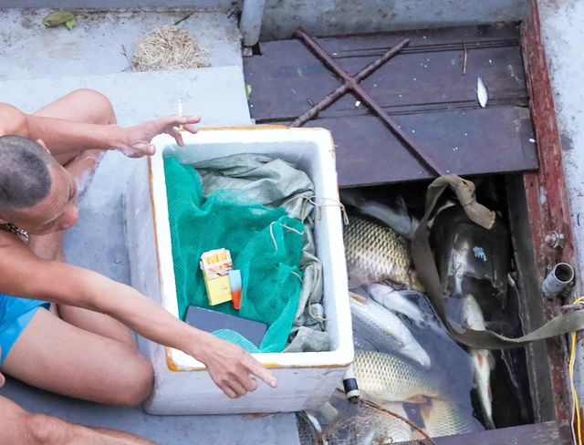 Hanoi fishers use illegal shock devices to catch fish under Long Bien Bridge - Ảnh 6. Hanoi fishers use illegal shock devices to catch fish under Long Bien Bridge - Ảnh 6.