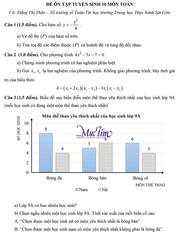 Đề ôn tập tuyển sinh 10 - môn Toán - Ảnh 1.
