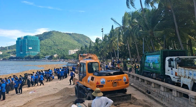Tens of metric tons of plastic waste, water hyacinths wash ashore in southern Vietnam- Ảnh 1.