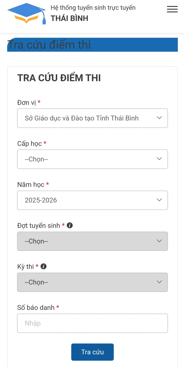 Cách tra cứu điểm thi lớp 10 tỉnh Thái Bình năm 2025  - Ảnh 1.