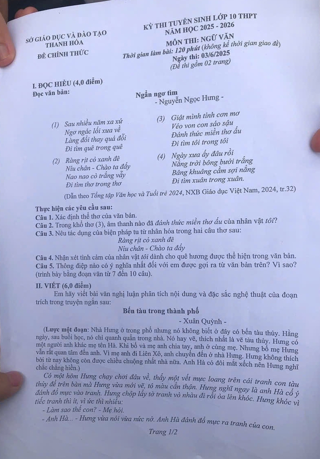 Thi tuyển sinh lớp 10 Thanh Hóa: Đề thi, đáp án gợi ý môn văn - Ảnh 2.