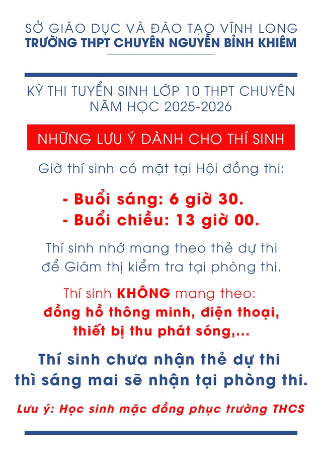 Sáng nay 1-7, Vĩnh Long tổ chức thi tuyển sinh lớp 10 chuyên - Ảnh 1.