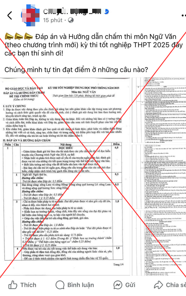 Bộ bác bỏ đáp án môn ngữ văn kỳ thi tốt nghiệp THPT lan truyền trên mạng xã hội - Ảnh 1.
