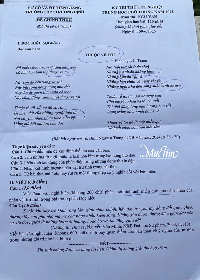 Tiền Giang: Đề thi thử tốt nghiệp THPT môn văn gợi suy ngẫm về những điều bình dị - Ảnh 2.