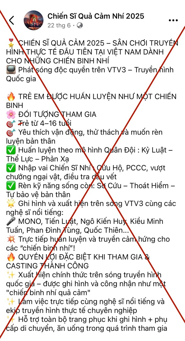 Cảnh báo mạo danh tổ chức các chương trình dành Duyệt binh, Chiến sĩ quả cảm dành cho thiếu nhi - Ảnh 3.