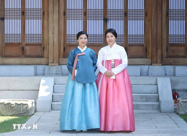Vietnam’s Party chief, spouse enjoy tea, traditional art performances in S.Korea- Ảnh 2.