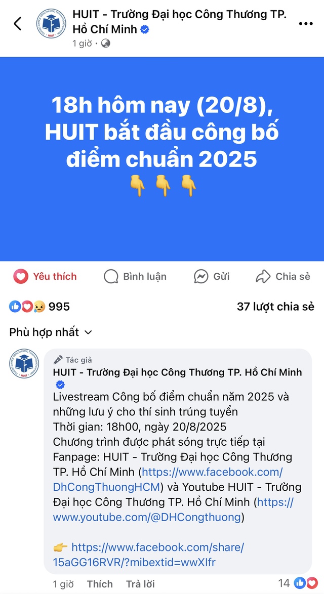 Nhiều trường đại học chọn livestream để công bố điểm chuẩn 2025 - Ảnh 2.