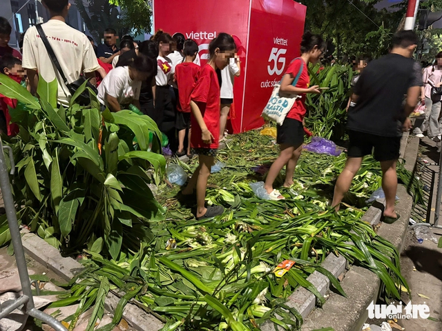 Plant beds trampled, trash littered after National Day parade rehearsal in Hanoi - Ảnh 4.