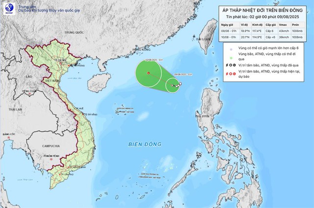 Ngày mai 10-8, áp thấp nhiệt đới suy yếu thành vùng áp thấp- Ảnh 1.