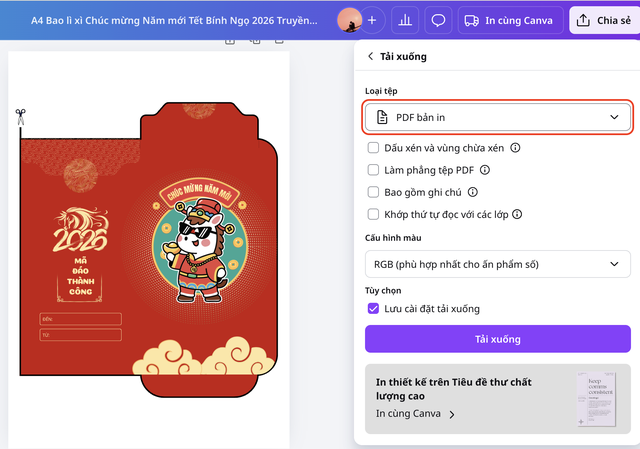 Thiết kế bao lì xì Tết Nguyên đán 2026 ấn tượng với Canva- Ảnh 5.